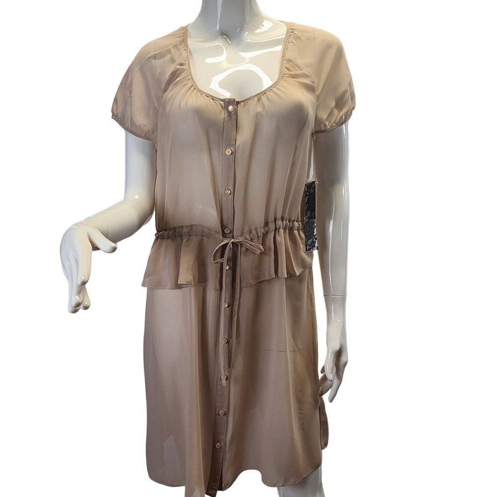Kensie NWT Sheer Button-Down Dress With Drawstring Waist & Ruffle Hem  Size 6